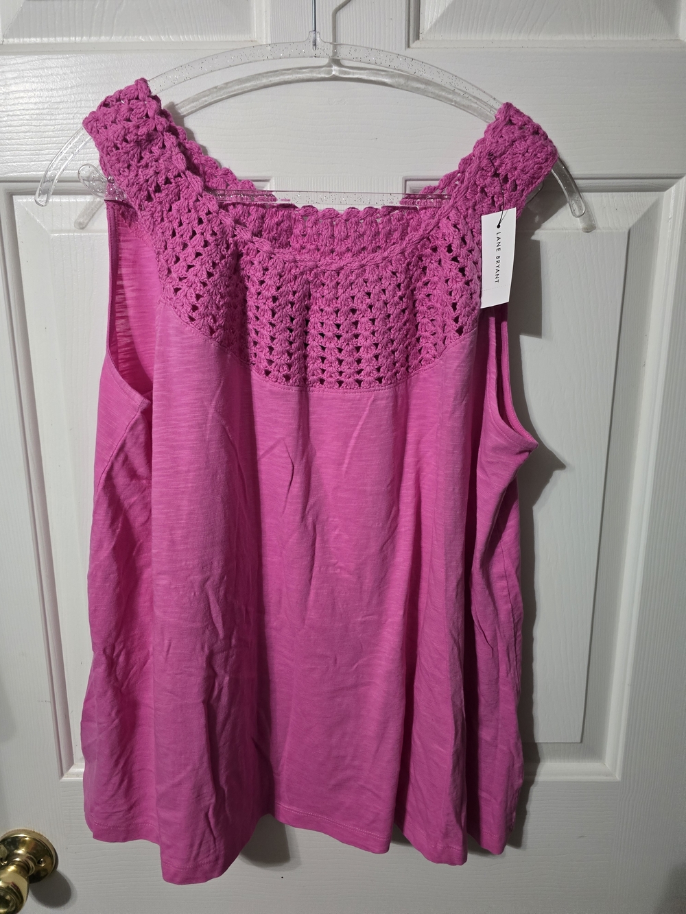 Lane Bryant Bright Pink Crochet Yoke Sleeveless Tank